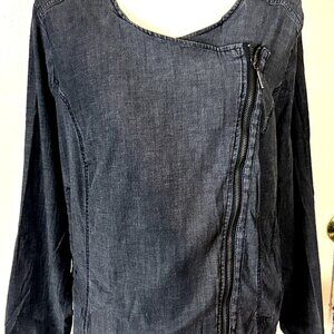 H By Halston Moto Style Shacket Jacket Denim Size 24W Gray Asymmetrical zip